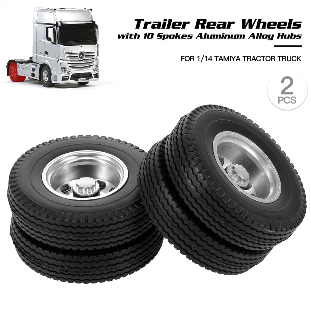 2pcs Trailer Rear Wheels with 10 Spokes Aluminum Alloy Hubs for 1/14 Tamiya P0K0 