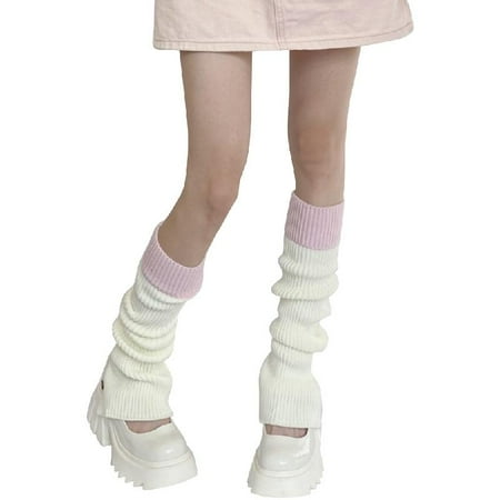 

Women Knees High Sock Girl Knitted Color Matching Stockings Lovely Loose Sock