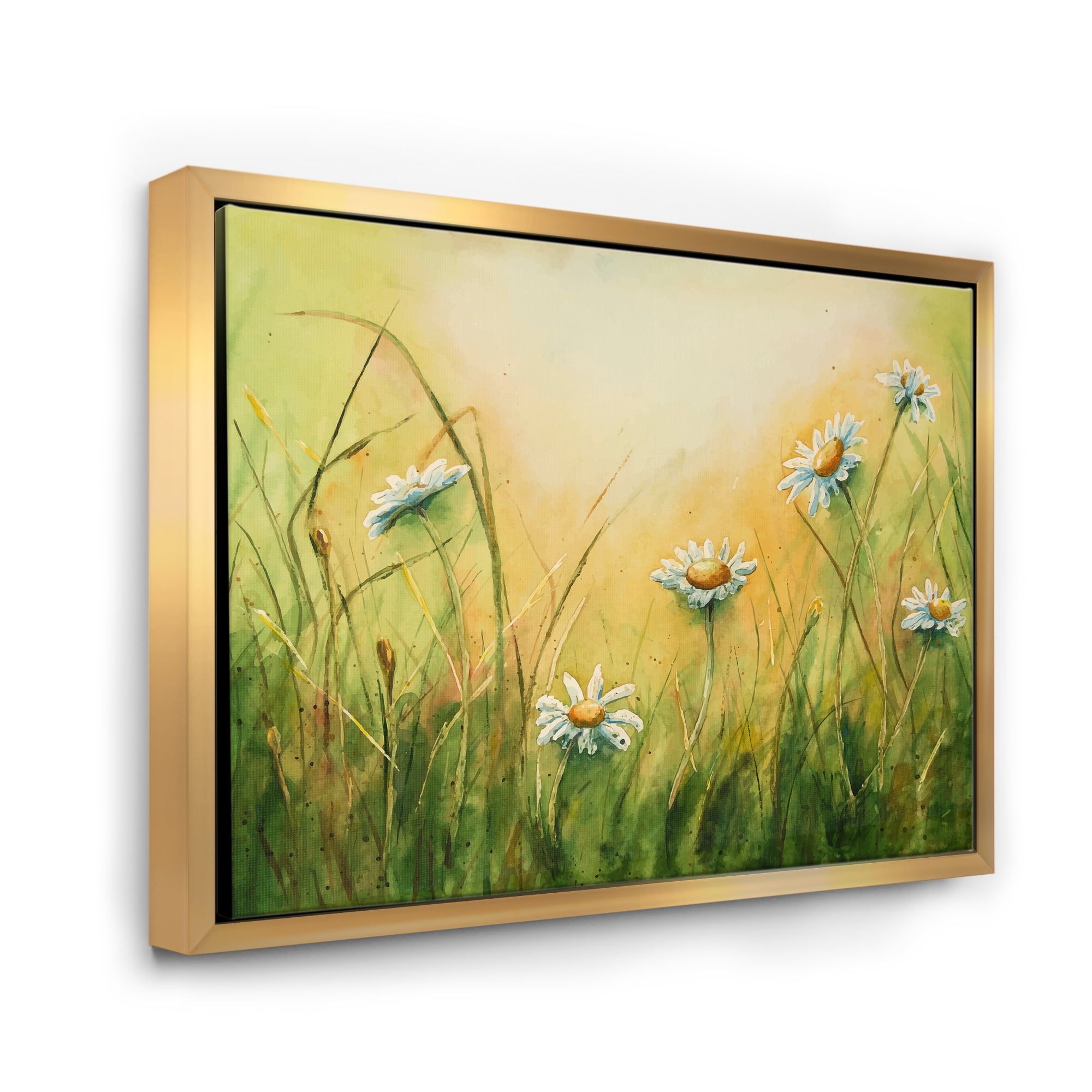 Designart 'Sunset Field With Herbs and Chamomiles' Traditional Framed Canvas Wall Art Print