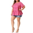 thumbnail image 2 of Agnes Orinda Women's Plus Size Casual Top Round Neck Ruffle Sleeve Tiered Peplum Blouse 3X Hot Pink, 2 of 6