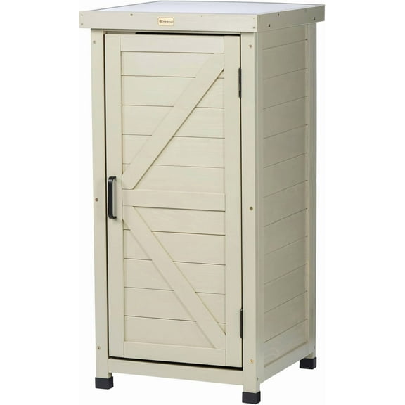 Outdoor Storage Cabinet, Potting kklfec Table with Metal Tabletop & Shelves, Wooden Planting Workstation for Patio Garden, Weatherproof