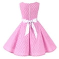 thumbnail image 2 of Girls Summer Dress Polka Dot Vintage Sleeveless Flared A-line Swing Dress Kids Children Birthday Picnic Party Wedding Dress 4-12 Years Pink 9-10 Years, 2 of 5