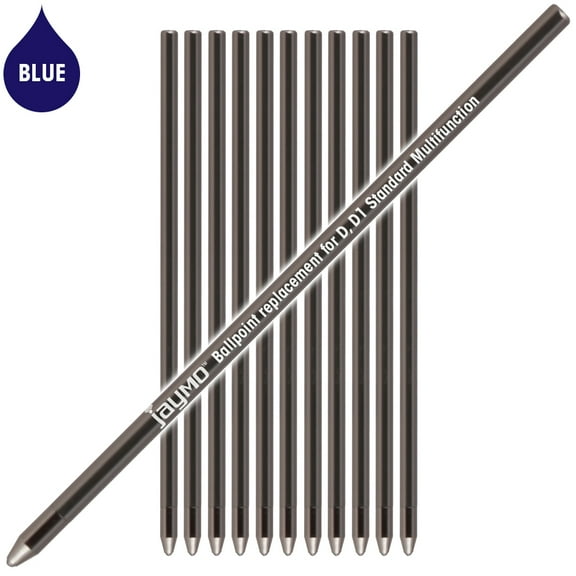 Jaymo Replacement for Cross 8518-6 and Schmidt 635 - Measures 2.625 in / 67 mm Long - D (D1) Standard Multifunction Mini Ballpoint Pen Refill - 12 Blue