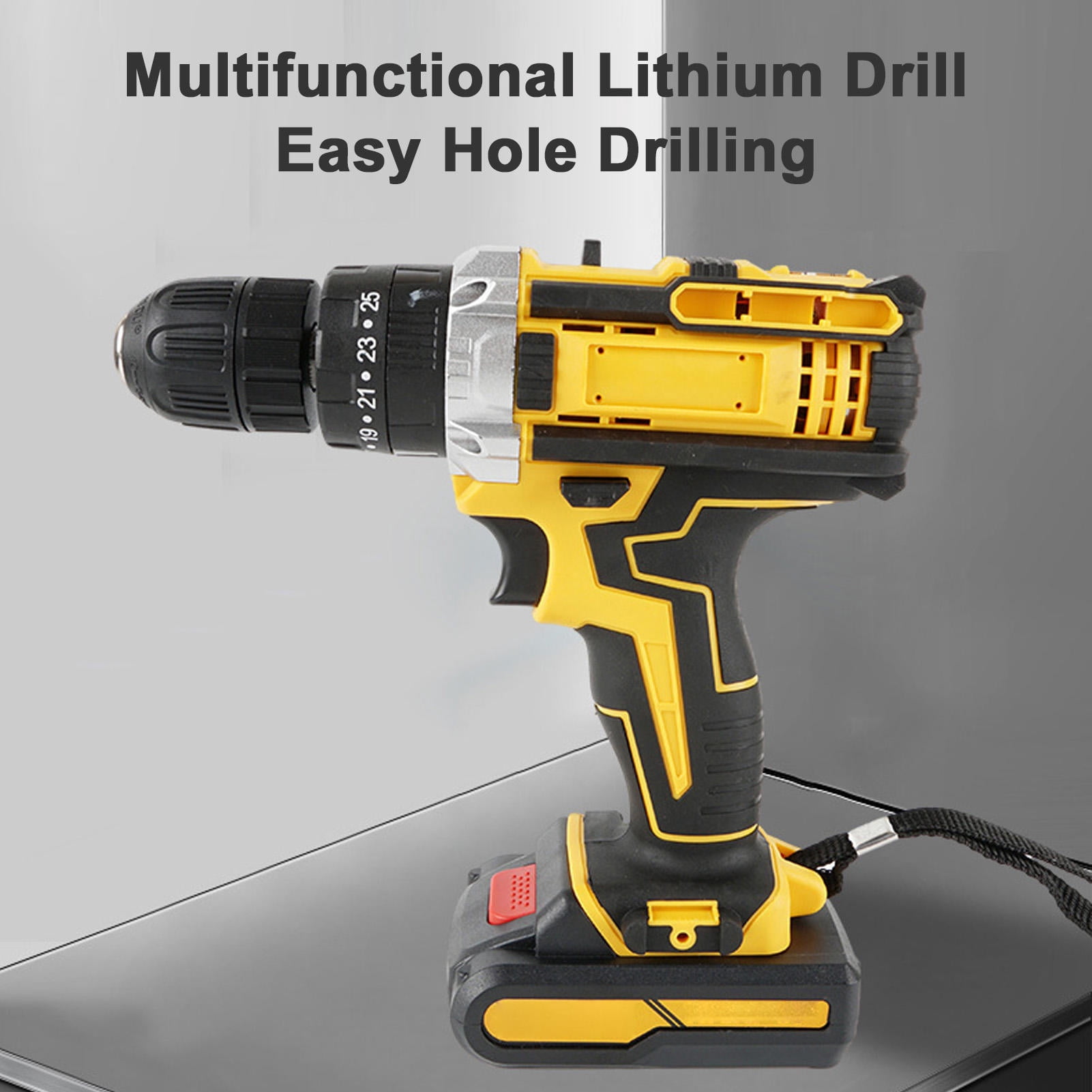 Rupoun Lithium Electric Drill Kit Cordless Driver Battery Powered Handheld Drill for Wood Steel Drilling with 2 Batteries and Case (11.8 inches / 30.0 cm)