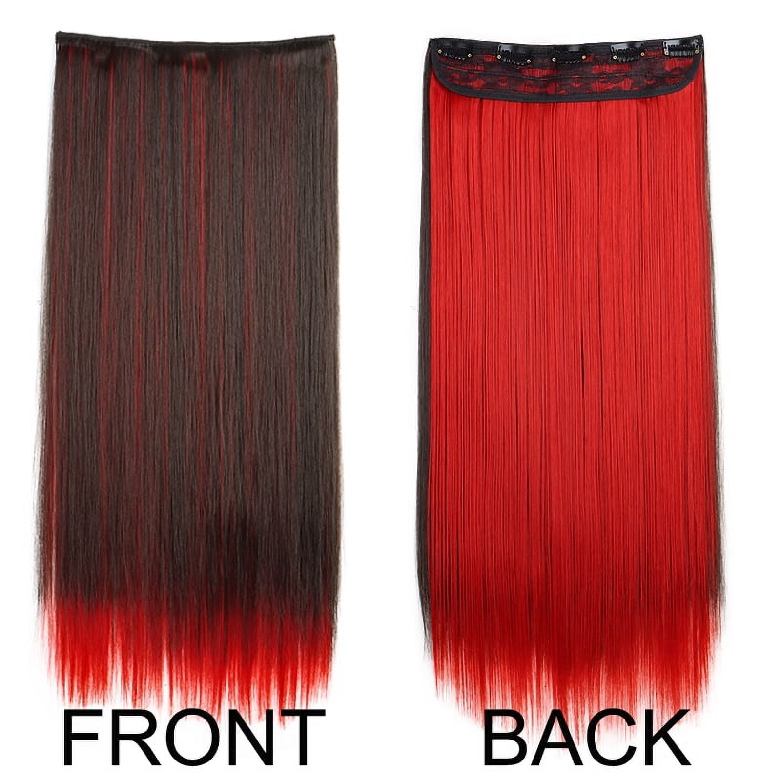 24Inch Synthetic One Piece Clip in Hair Extension Long Straight Ombre Brown Red Pink Hairpiece for Women