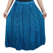 Mogul Women's Summer Skirt A-Line Blue Rayon Boho Chic Bohemian Skirts