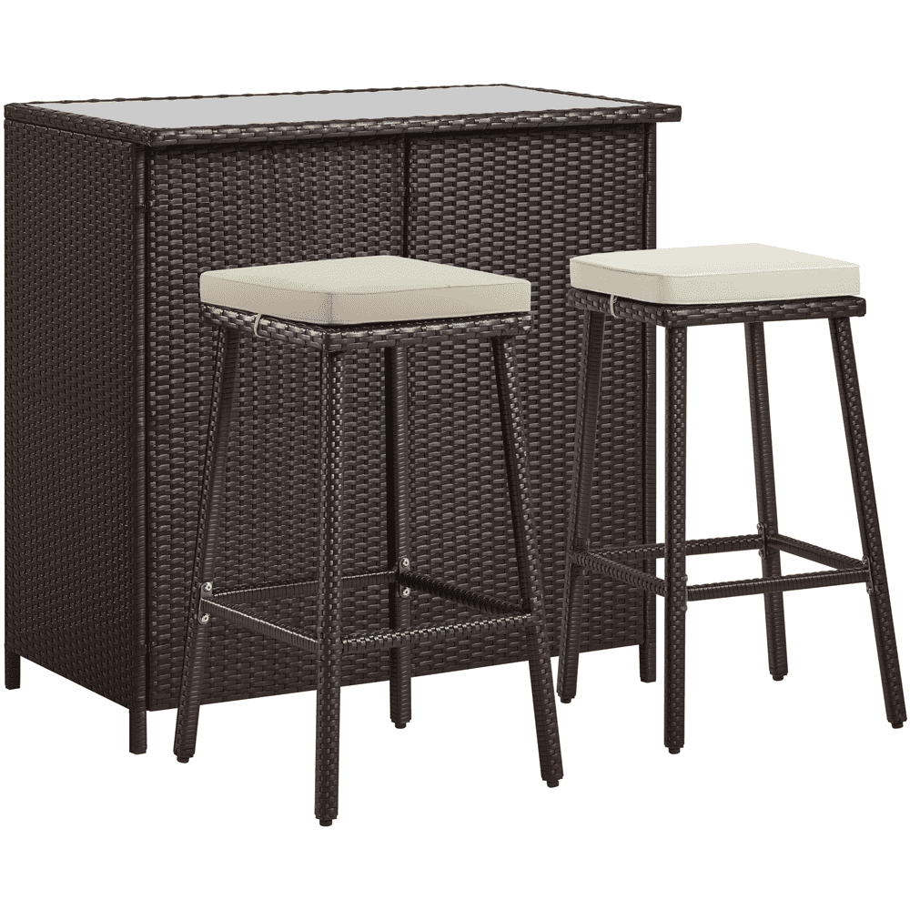 Renwick 3-Piece Outdoor Rattan Wicker Patio Furniture Set, Brown/Khaki