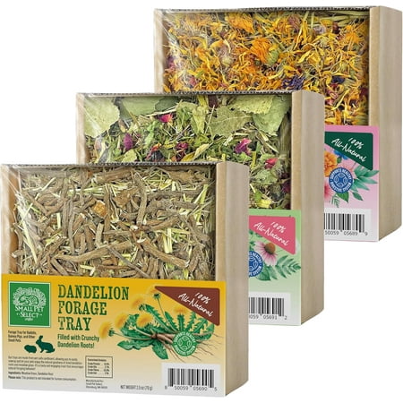 Small Pet Select - Forage Tray Bundle, Three Trays-Dandelion, Herb Mix, and Flower Mix, 2.5oz Each