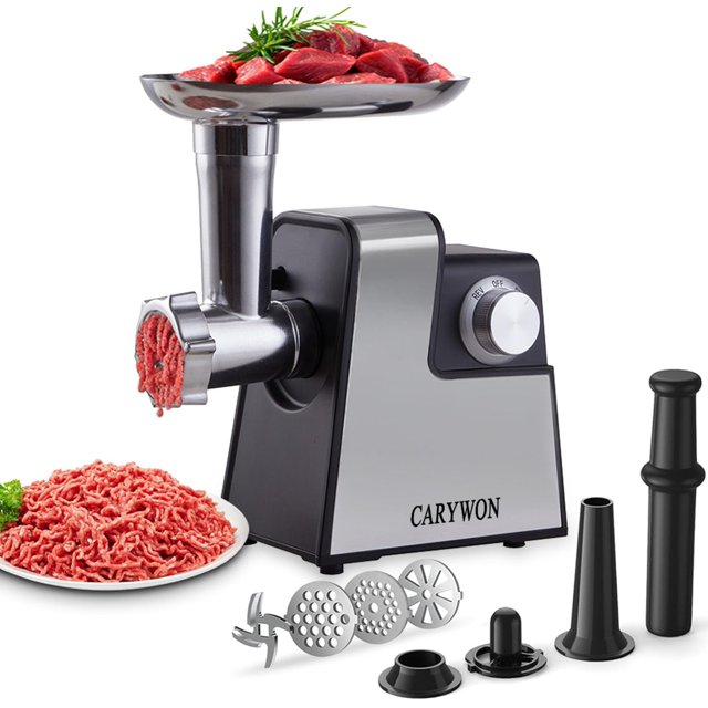 Molino de Carne Eléctrico Máquina Embutidos Acero Inoxidable, Molinillo Alimentos, Moledor De con Platos 3 Tamaños, Rellenar, Picadora Adecuada para Uso Doméstico