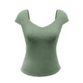 thumbnail image 4 of Green Womens Tops Women's V Neck Short Sleeve T Shirts Double Lined Tee Seamed Cup Going Out Tops Shirts for Women, 4 of 6