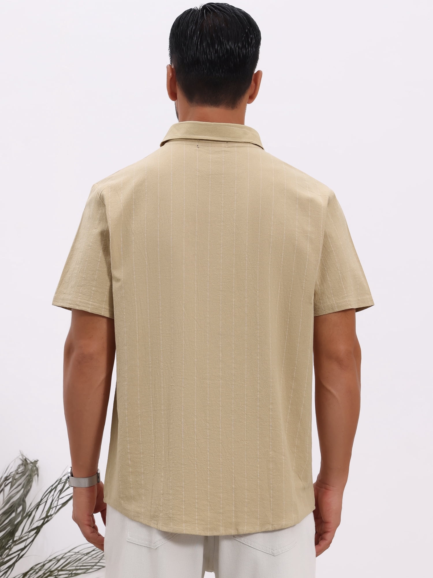 DARING DIVA Men's Point Collar Short Sleeve Button Down Stripes Shirts 3XL Khaki