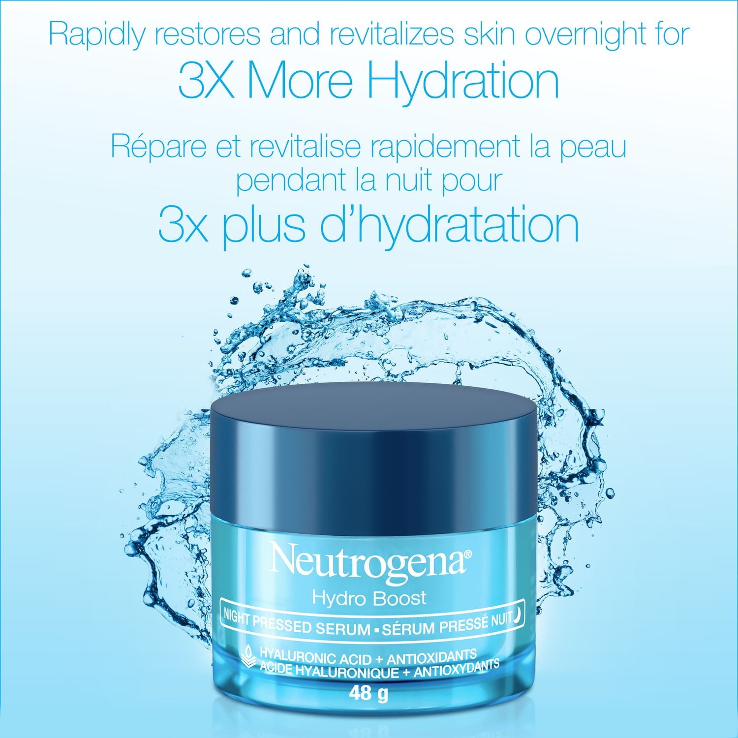 Neutrogena Hydro Boost Night Pressed Face Serum with Purified Hyaluronic Acid and Antioxidants for Moisturized Skin, 48 g
