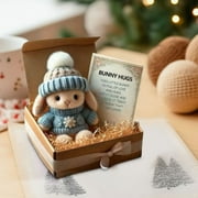 Mini Bunny Hug Cute Easter Gift, Easter Plush Bunny with Knitted Hat and Pom Pom, Easter Bunny Pocket Bear Hug,Soft Pocket Emotional Support Rabbit with Gift Box & Card