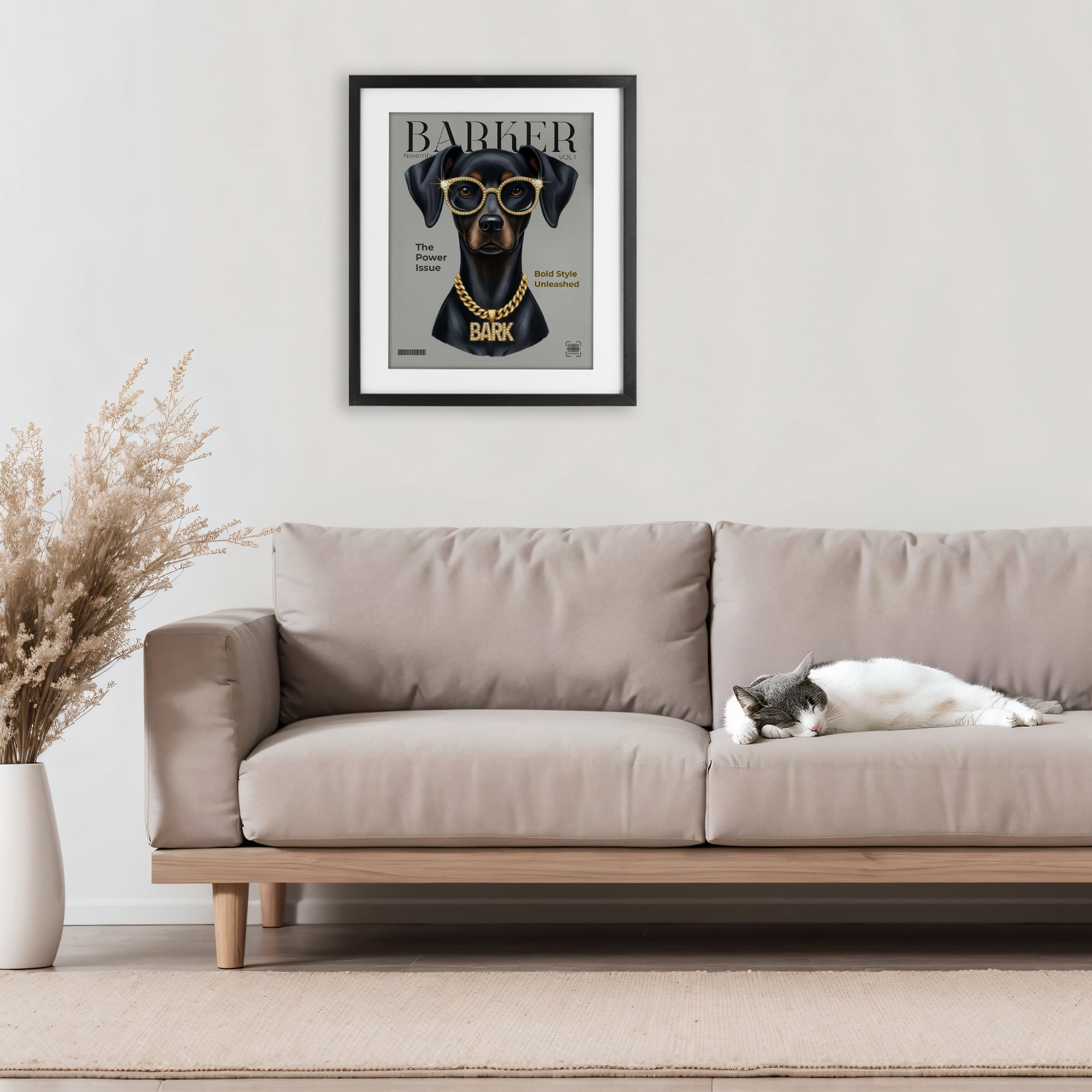 Stupell Industries Barker Dog Fashion Magazine Black Framed Print Under Glass, design by A Barefoot Stylist