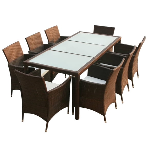 Casafoyer 9 Piece Outdoor Dining Set with Cushions Poly Rattan Brown