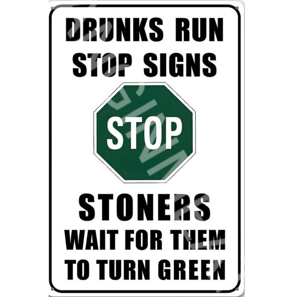 Size: 16" x 12" - Drunks Run Stop Signs Funny Metal Sign