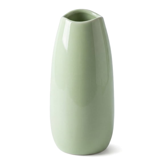 Unique Bargains Small Ceramic Bud Modern Cylinder Vase Ribbed Decorative Flower Vase Green