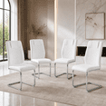thumbnail image 3 of JUFU Modern White Dining Chairs Set of 4, Faux Leather High Back with Chrome Legs, 3 of 7