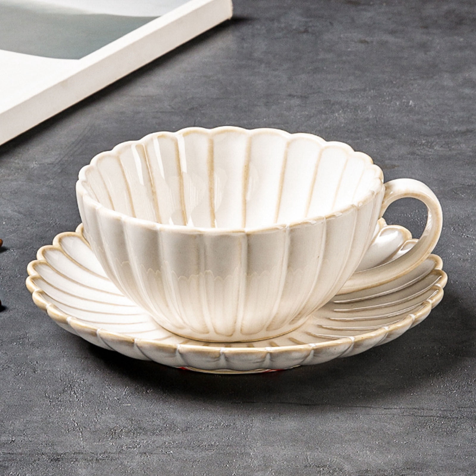 SIELUNO White Porcelain Espresso Coffee Cup,Ceramic Cup With Spoon And Saucer For Afternoon Tea 250ml/8.8oz