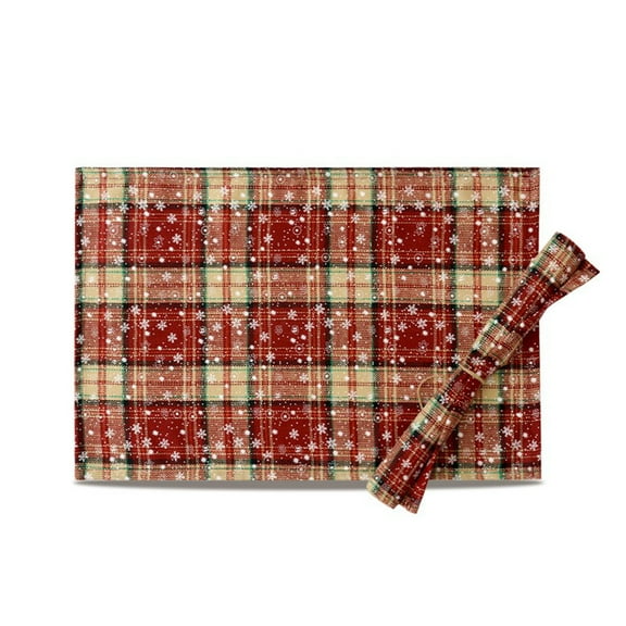 Yhmxh Christmas Placemats, Xmas Buffalo Plaid Festive Table Mat, Cotton Reusable Gingham Christmas Checkered Tartan Placemats Decorative Washable Table Mats for Dining Parties Holiday Decor