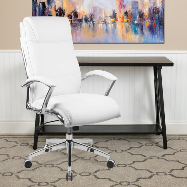 Flash Furniture High Back Designer White LeatherSoft Smooth Upholstered Executive Swivel Office 