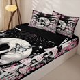 thumbnail image 3 of Homewish Skull Skeleton Zipper Full Size Comforter Sets with Fitted Sheet and 2 Pillowcases,Pink Floral Mushrooms Zipper Bedding Set,Halloween Bed Set,Black Reversible,4pcs, 3 of 8