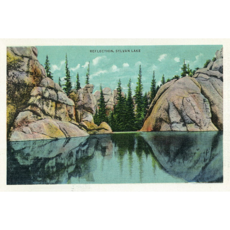 Custer State Park, South Dakota, Reflection View on Sylvan Lake, Vintage  Halftone (100% Cotton Canvas Reusable Tote Bag)