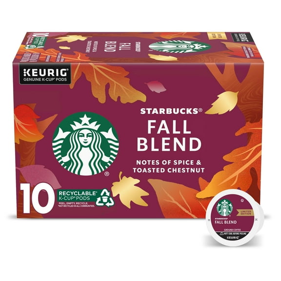 Starbucks K-Cup Coffee Pods, Fall Blend Medium Roast Coffee For Keurig Brewers, 100% Arabica, Limited Edition, 1 Box (10 Pods)