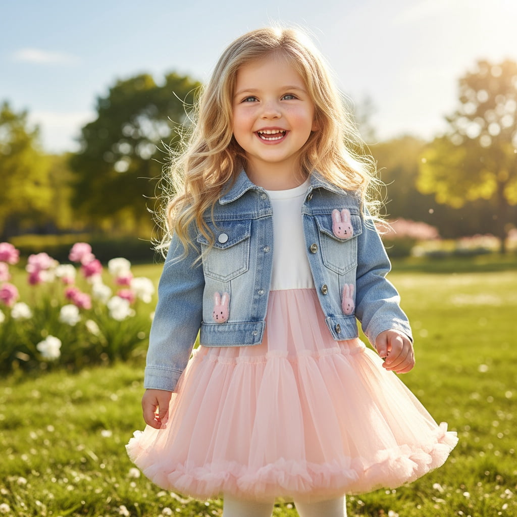 Peacolate 2-7Years Spring Autumn Little Big Girl 2pcs Dresses Clothing Sets Long Sleeve Dress and Strawberry Denim Jacket,Pink,2years