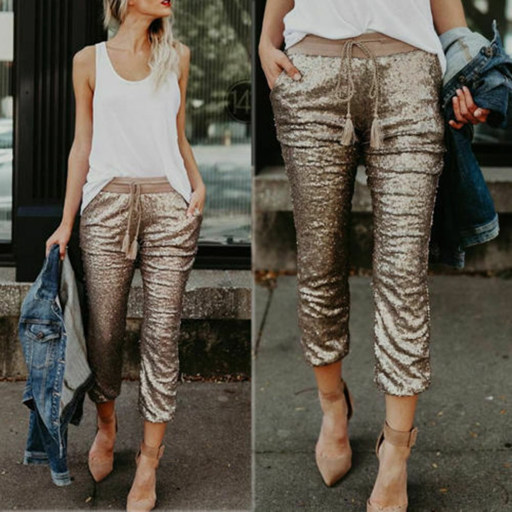 glitter skinny trousers