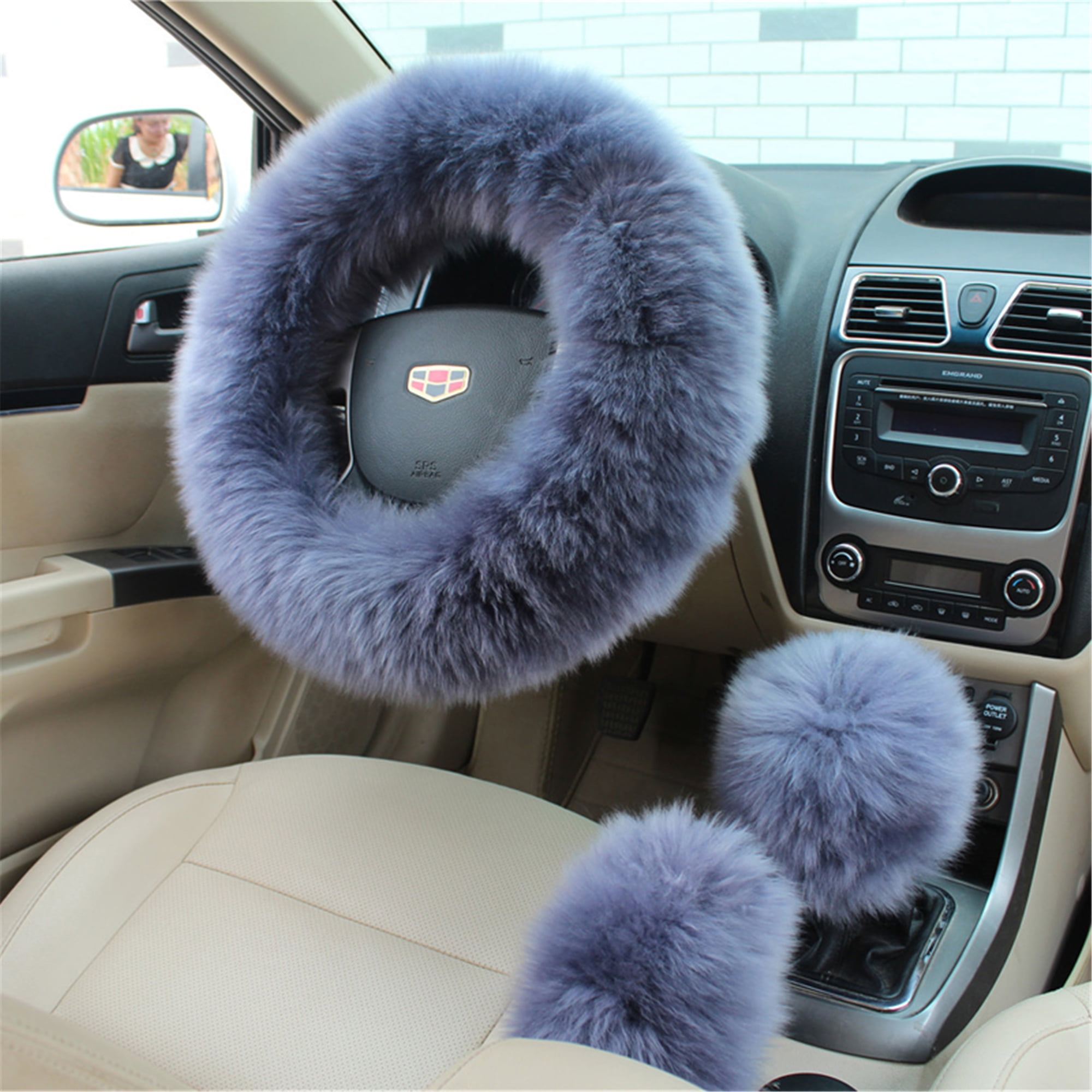Valleycomfy Fluffy Steering Wheel Cover for Women Fuzzy Steering Wheel Cover Winter Warm Plush Car Wheel Cover Universal Fit 15 Inch Purple 