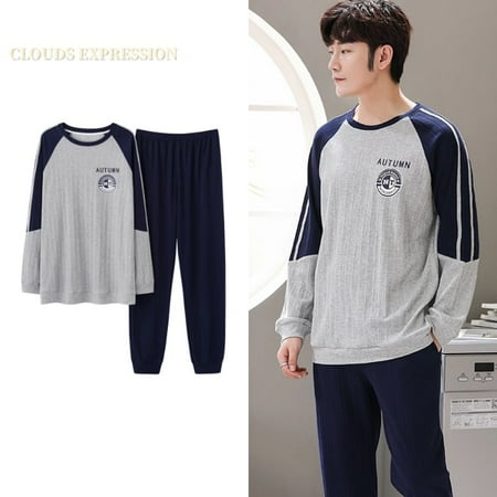 

QWZNDZGR Spring Autumn L-4XL Knitted Cotton Simple Men s Pyjamas Suits Pajamas Set Casual Male Sleepwear Pyjamas Night Pijamas Homewear