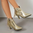 thumbnail image 4 of Women Boots Ankle High Fringe Short Boot Stiletto Pointed Toe Booties with Side Zipper (Gold 44), 4 of 4