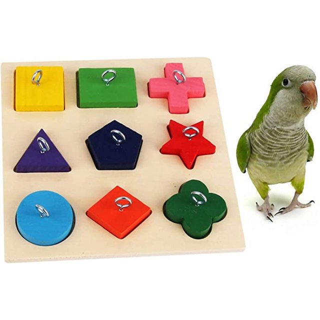 Rompecabezas de 9 piezas para pájaros, juguete educativo para loros, bloques de madera para alimentar pájaros, hámster, jerbo, periquito, loro, agapornis (color aleatorio)