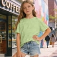 thumbnail image 2 of NOLDARES Girls Short Sleeve Summer T Shirt Crewneck Rolled Cuffs Fashion Shirts Tee(Green,130), 2 of 7