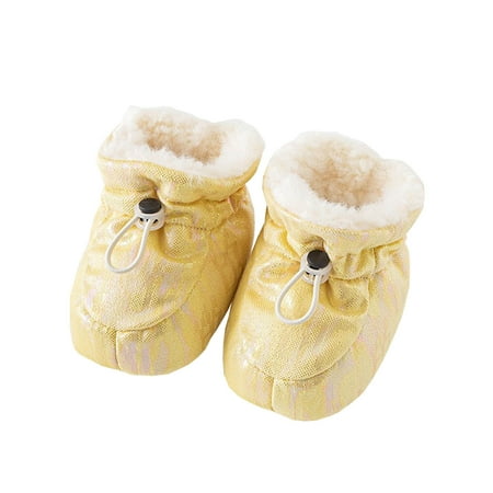 

Xfvqtps Toddler Socks Shoes Laser Adjustable Drawstring Plush Lining Thickened Warm Winter House Shoes Prewalker Yellow