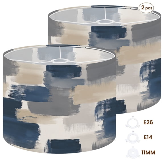 2pcs Set Drum Lampshades (13"x 13"x 10"), horizontal stripes brushstrokes Fabric Lamp Shades, Large Replacement Shades for Table, Floor, and Pendant Lamps, Simple Assembly Needed.