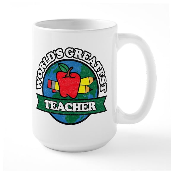 CafePress - World's Greatest Teacher - 15 oz Ceramic Large White Novelty Mug