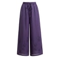 thumbnail image 7 of PBFRDSJ Cotton Linen Plazzo Pants for Women Boho Floral Embroidered Drawstring Pants Casual Wide Leg Peasant Vacation Bottoms, 7 of 7