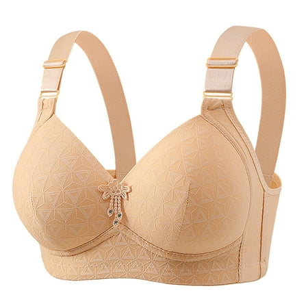 Ukumplol Push Up Bras for Women Plus Size No Underwire Top Bra Thin Breathable Big Breasts to Show Small Beauty Back Four Bra Wireless Bra T Shirt Bra Underwire Bras for Women Khaki 95