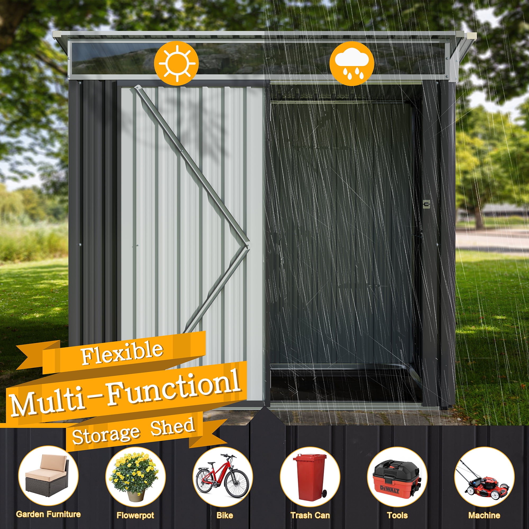 Sobaniilo 6x4x5FT Outdoor Storage Shed Clearance with Lockable Door Metal Garden Shed Steel Anti-Corrosion Storage House Waterproof Tool Shed(Dark Gray)
