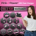thumbnail image 3 of Pink Power PP205 20V Lithium Ion Charger for PP202 Battery for PP203 Pink Drill Kit, PP201 Cordless Stick Vacuum and PP204 Cordless Detail Sander - Fast Charging, 3 of 7