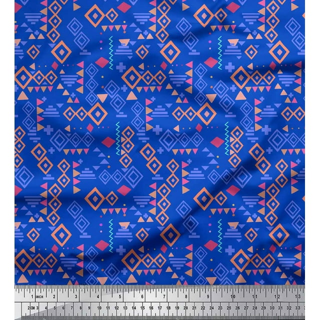 Soimoi Blue Cotton Poplin Fabric Diamond Geometric Decor Fabric Printed Yard 42 Inch Wide