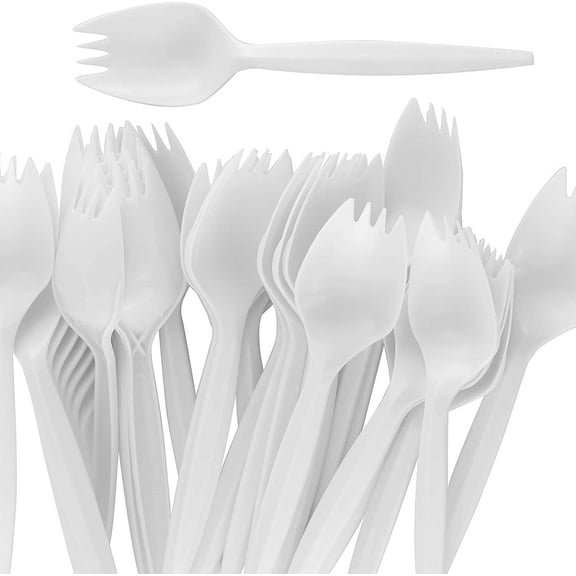 Avant Grub 5.5" White Disposable Plastic Sporks for Parties, 50 Pack