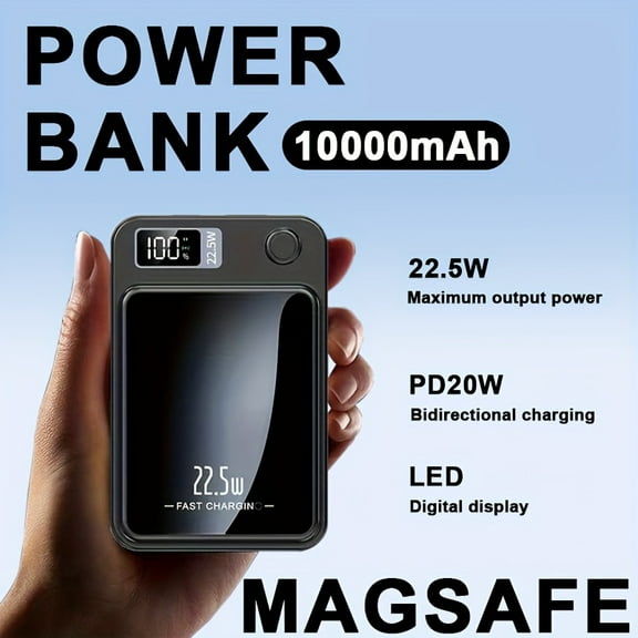 10000mAh Portable Charger with LED Power Display, 22.5W Fast Charging Phone Battery Bank, 2-in-1 Wireless Magnetic Power Bank, Suitable for Outdoor Travel Emergency Backup Battery Pack