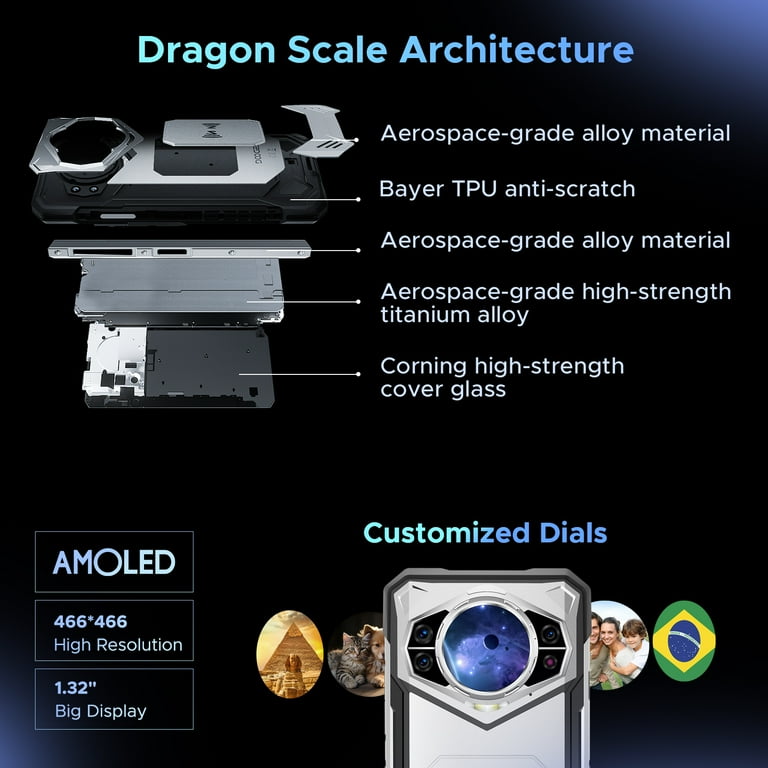 DOOGEE S200 Ultra 5G AI Rugged Phone Unlocked,1.32"AMOLED Rear Display,48GB 1TB/2TB,11000mAh 66W Android 15 Waterproof Phone,6.72"FHD 120Hz ,100MP 20MP Night Vision,NFC/WiFi 6E/3.5MM Jack/Face ID Black