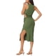 thumbnail image 3 of INSPIRE CHIC Vestido Midi Sin Mangas de Verano para Mujeres con Cuello Redondo, Corte en la Cintura, Abertura Lateral, Vestido de Tanque, Cuerpo Ajustado L Verde Ejército, 3 of 6