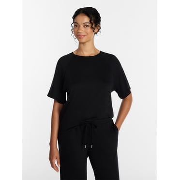Joyspun Women's French Terry Knit Sleep Top with Short Sleeves, Sizes XS-3X