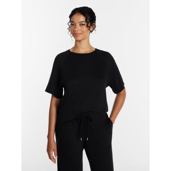 Joyspun Women's French Terry Knit Sleep Top with Short Sleeves, Sizes XS-3X