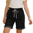 thumbnail image 3 of Lumosvexa Girls Denim Shorts, Lightweight Adjustable Drawstring with Pockets Casual Summer Trendy Shorts Black 5, 3 of 10